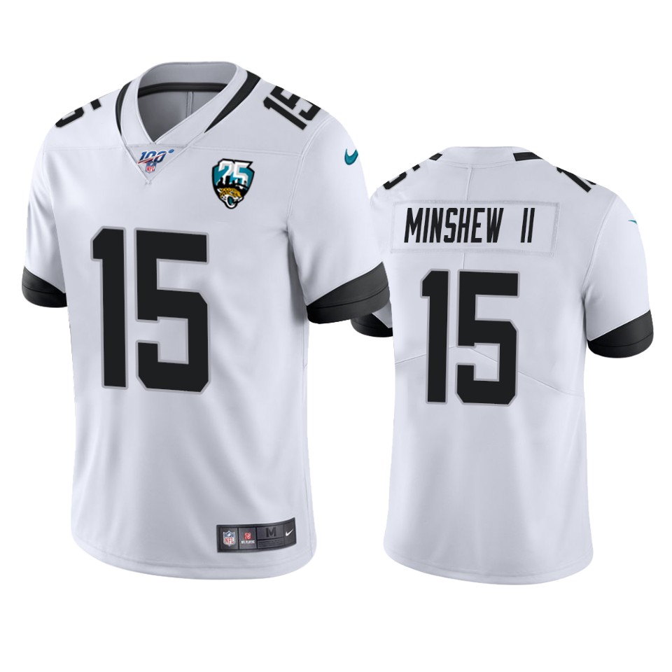 Men Nike Jacksonville Jaguars #15 Gardner Minshew II White 25th Anniversary Vapor Limited Stitched NFL 100th Season Jersey->jacksonville jaguars->NFL Jersey